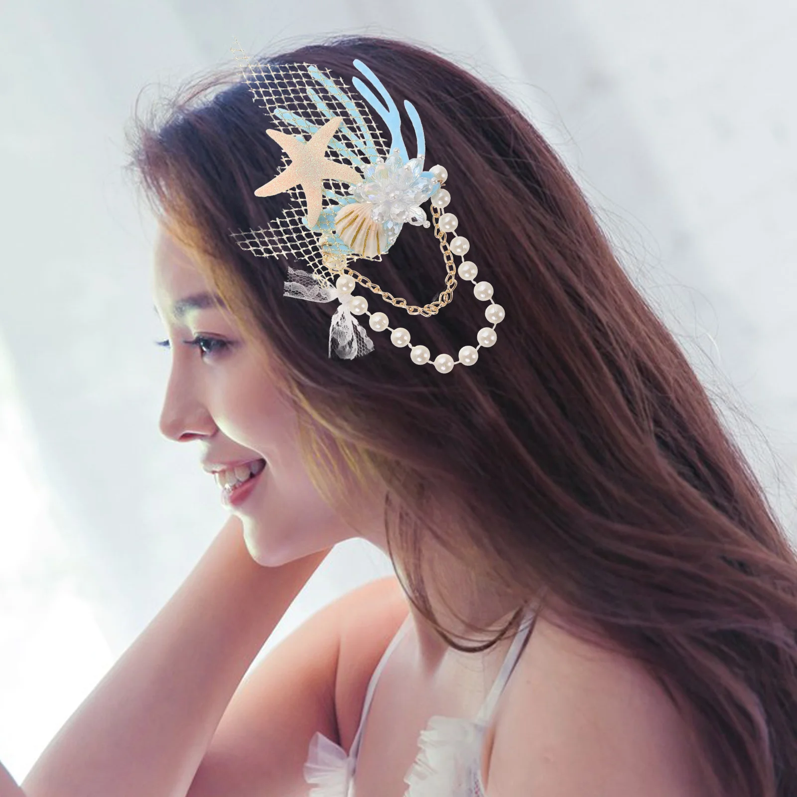 

1Pcs Sea Star Hairpin Rhinestone Crystal Imitation Pearl Fashion Hair Clip for Women Girls Party Wedding Everyday Use Barrettes