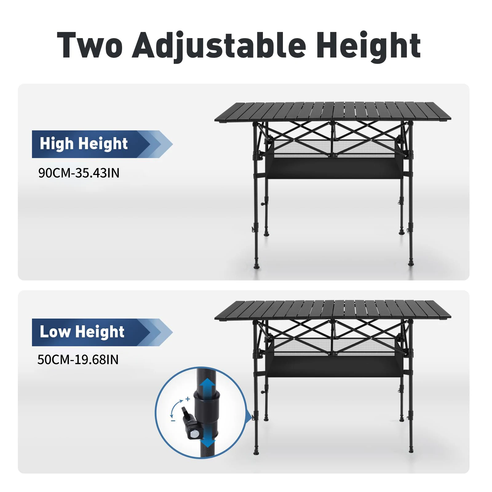 Table de camping portable en aluminium avec rangement sous la table, évaluation pour les activités de plein air, les pique-niques, les barbecues, les fêtes