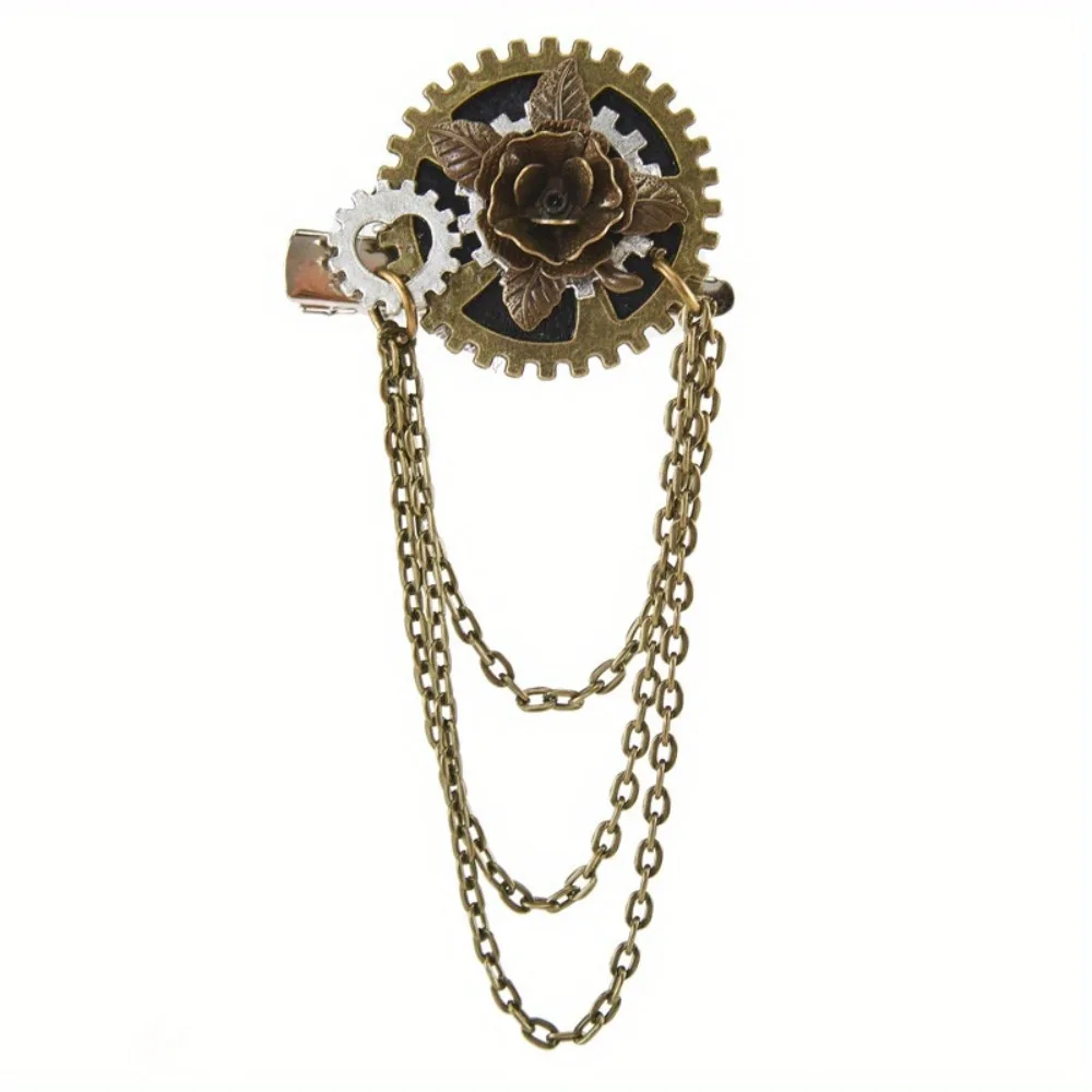 1pc Retro Handmade Steampunk Corsage Brooch, Gothic Gear Chain Cap Badge Badge Hairpin Dual-use Accessories