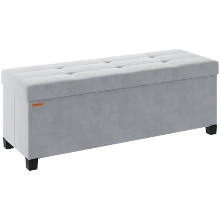 

Foldable Storage Ottoman Bench, Velvet Footrest and Seat Cube with Feet, Storage Chest, for Living Room, Bedroom and Office, 15