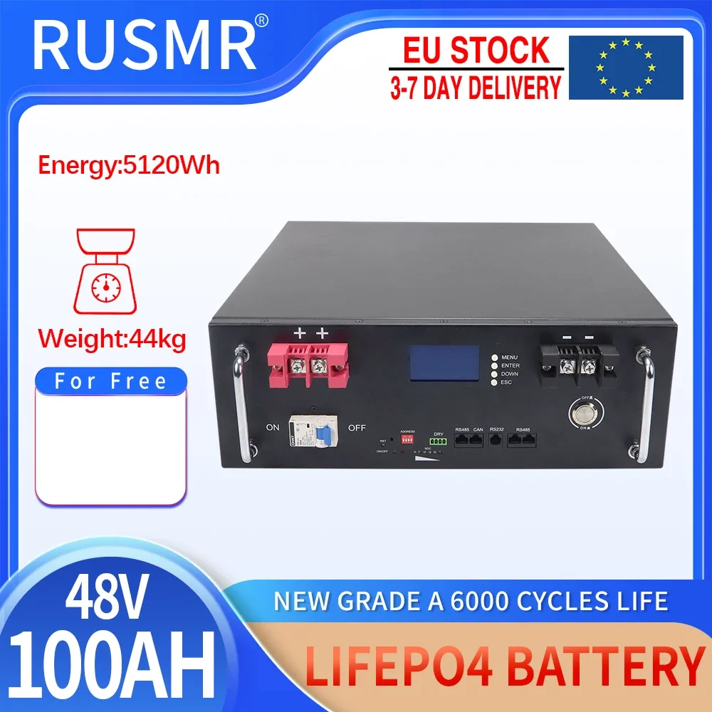 48V LiFePO4 Battery 100AH Built-in BMS Lithium Iron Phosphate Cells Pack For Replacing Most of Backup Power Home Energy Storage