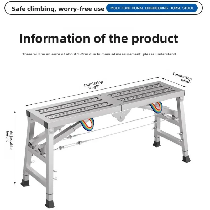 Double support mobile platform ladder, thickened steel folding ladder, anti slip widened pedal, adjustable height ladder