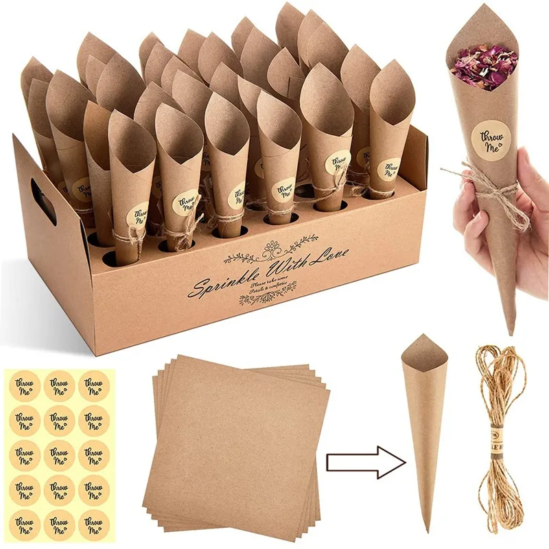

30 pcs Paper Petal Cones Vibrant Craft Flowers Candy Wedding Confetti Holder Packaging Decorative Rose Petals Event