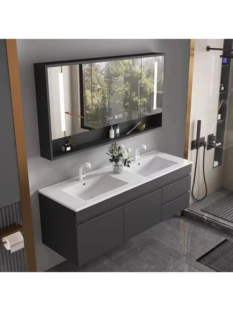 Mobiletto da bagno con doppio lavabo, moderno e lussuoso, grande mobiletto da bagno integrato con doppio lavabo