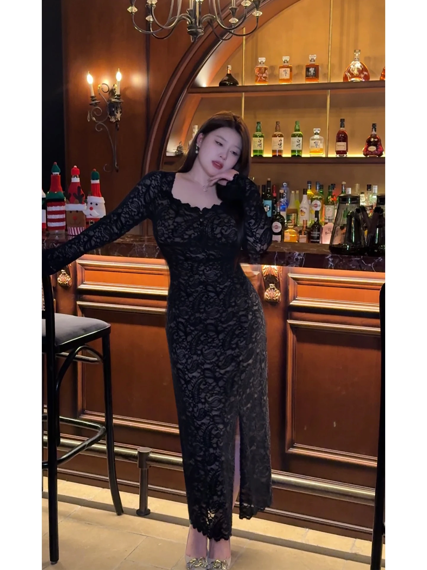 

Sexy plus Size Lace Long Sve Base Layer Dr for Plump Women DMcc Big Honey Moonlit Neon High Waist A-Line Skirt Autumn W...