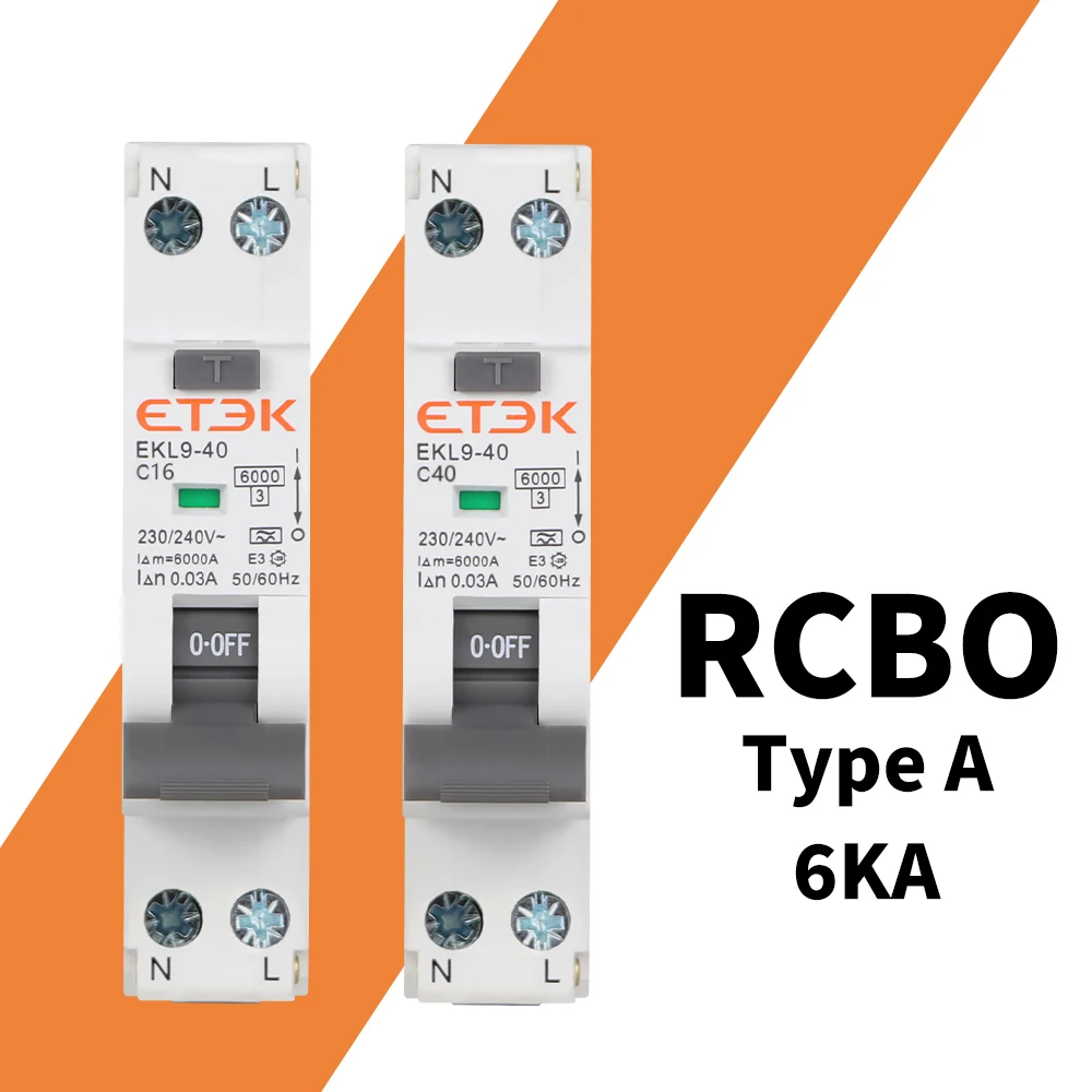5PCS 18MM RCBO Type a Residual Automatic Circuit Breaker 6KA 1P+N 2P 6-40A 230V  Over Current Leakage Protection 30mA EKL9-40