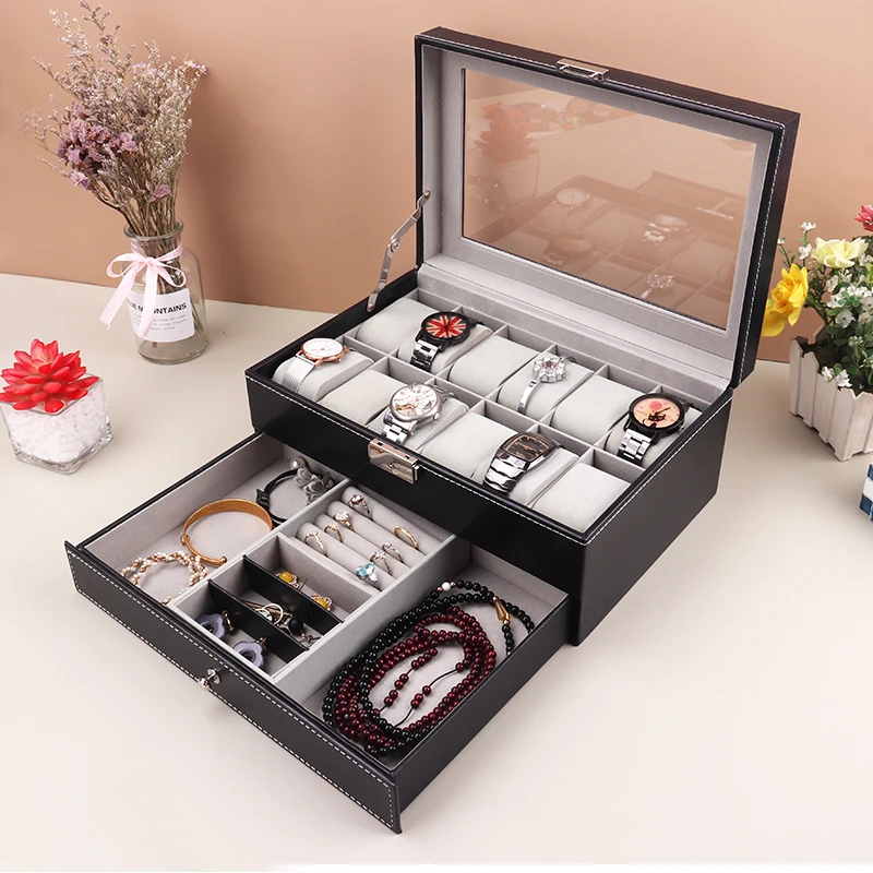 12 Grids Watch Box PU Leather Watch Case Holder Organizer Storage Box for Quartz Watches Jewelry Boxes Display Best Gift