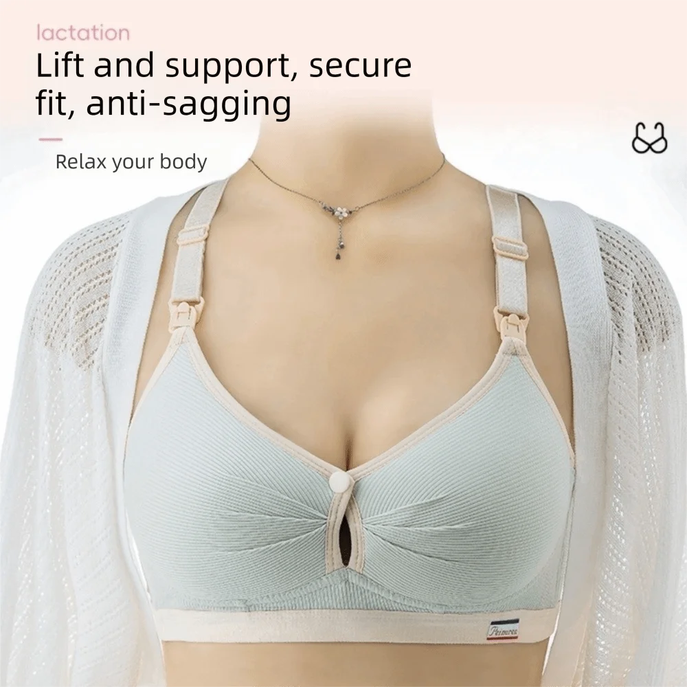 Pure Cotton Double Button Breastfeeding Bra Seamless Breathable Anti Sagging Maternity Bra No Underwire Soft Comfortable