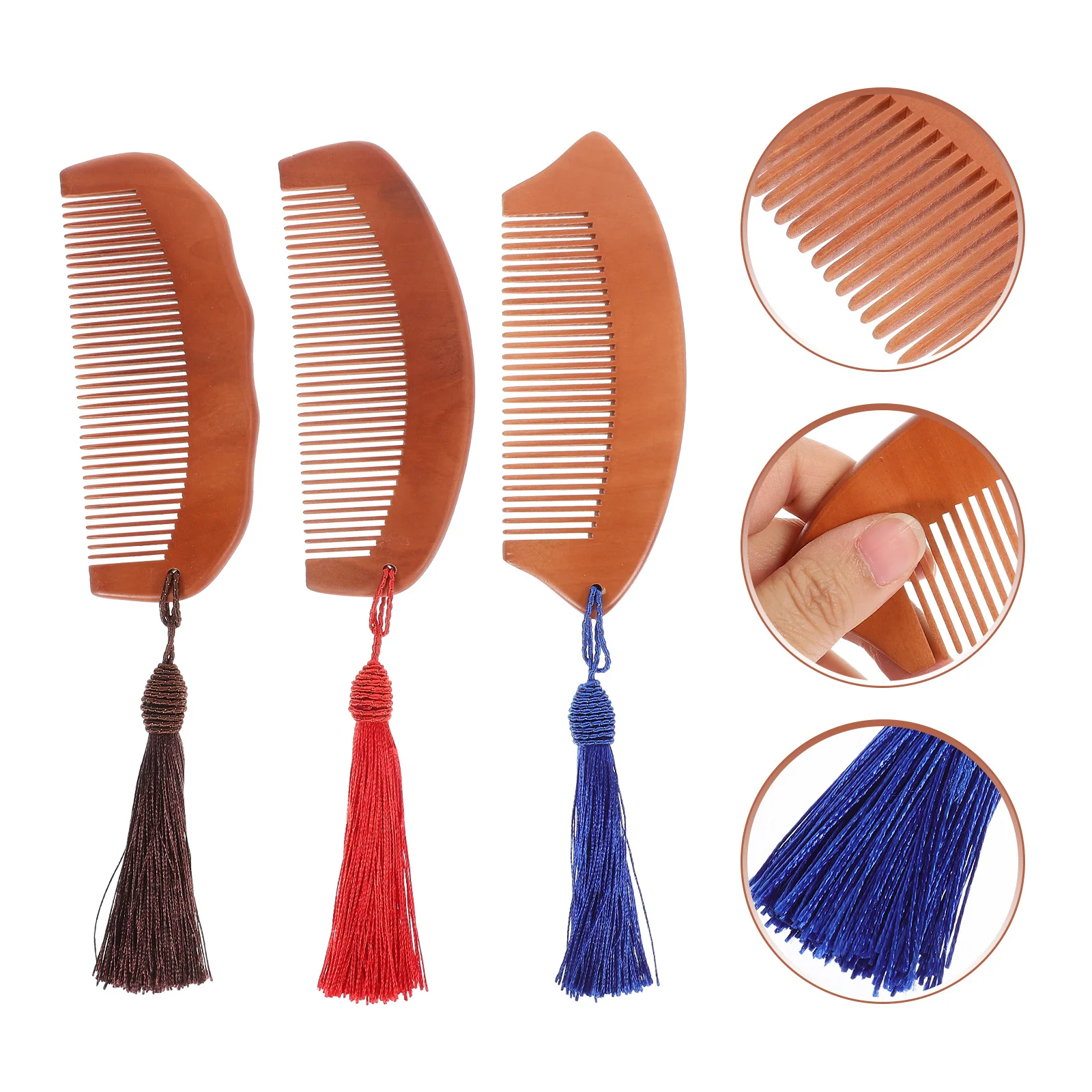 

3 шт. деревянная расческа из персикового дерева с мелкими зубьями, маленькая портативная расческа для укладки и распутывания волос, портативная деревянная расческа для женщин,