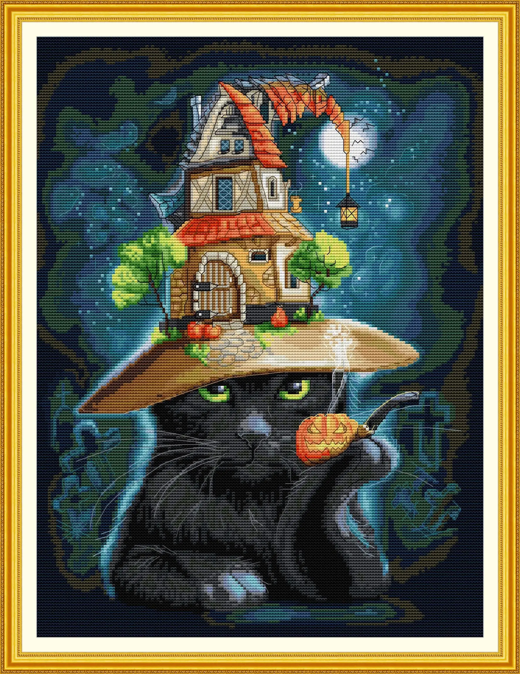 

Maydear Full Cross Stitch Kit,11CT/14CT/16CT/9CT Aida Fabric,DMC Threads Sewing Pattern Embroidery Set-Cat wizard 2