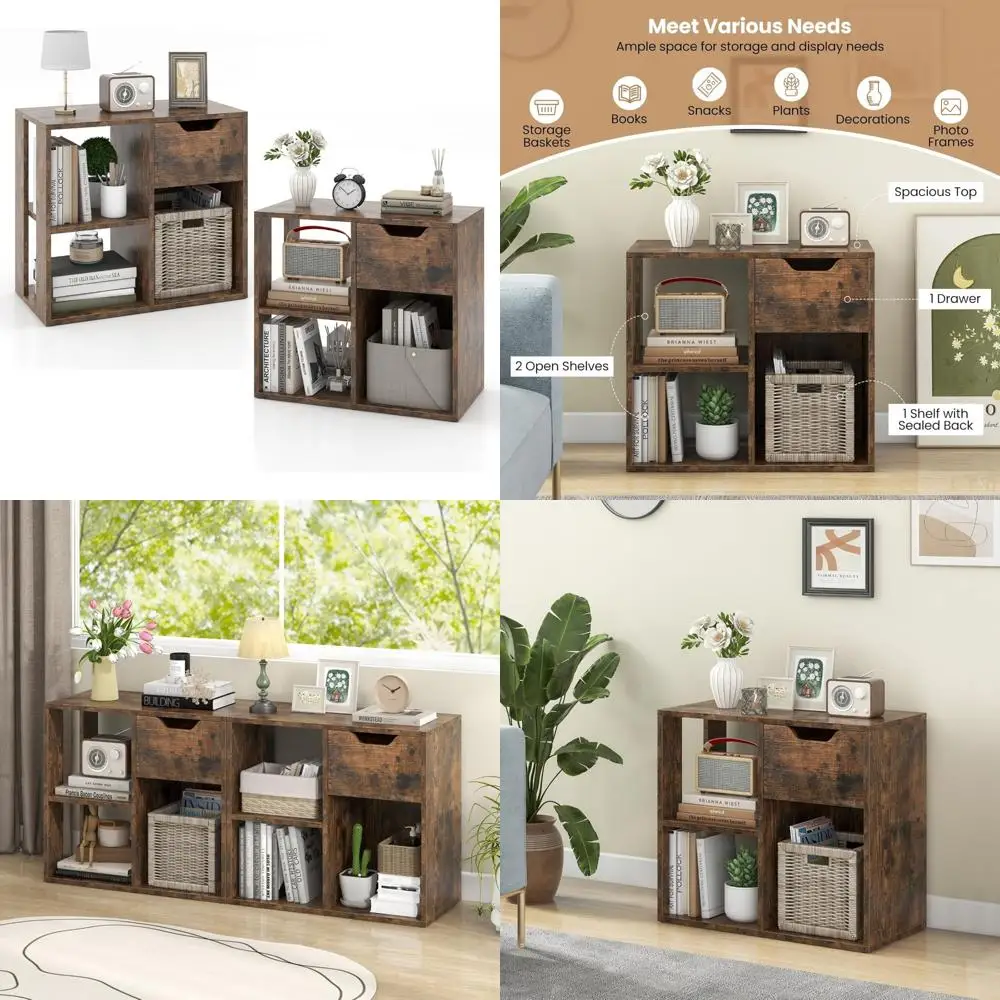 مجموعة أرفف كتب حديثة مكونة من 3 مكعبات، رفوف مفتوحة من طبقتين، منظم تخزين قائم بذاته للعرض المنزلي