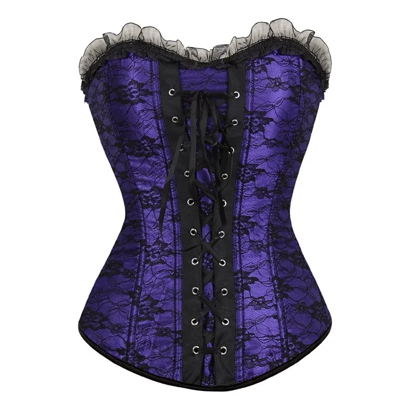 Victorian Corset Top Women Vintage Bustier Floral Lace Trim Boned Shapewear Corselet Renaissance Steampunk Halloween Costume