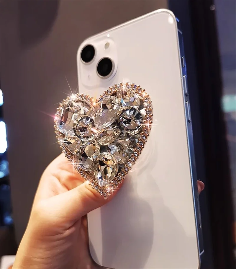 3D Cute Diamond Heart Shape Folding Finger Ring Griptok Phone Holder for IPhone 16 Support Socket Pocket Grip Tok Stand Bracket