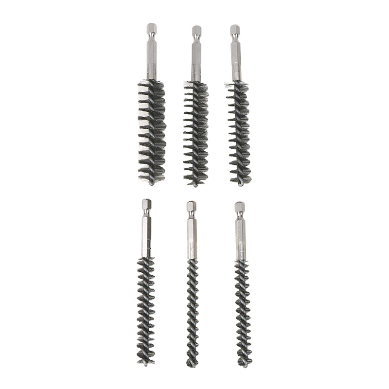 1/6PCS Hexagonal Handle Cleaning Drill; Stainless Steel Wire Bore Brush for 8-19mm Pipe Ports