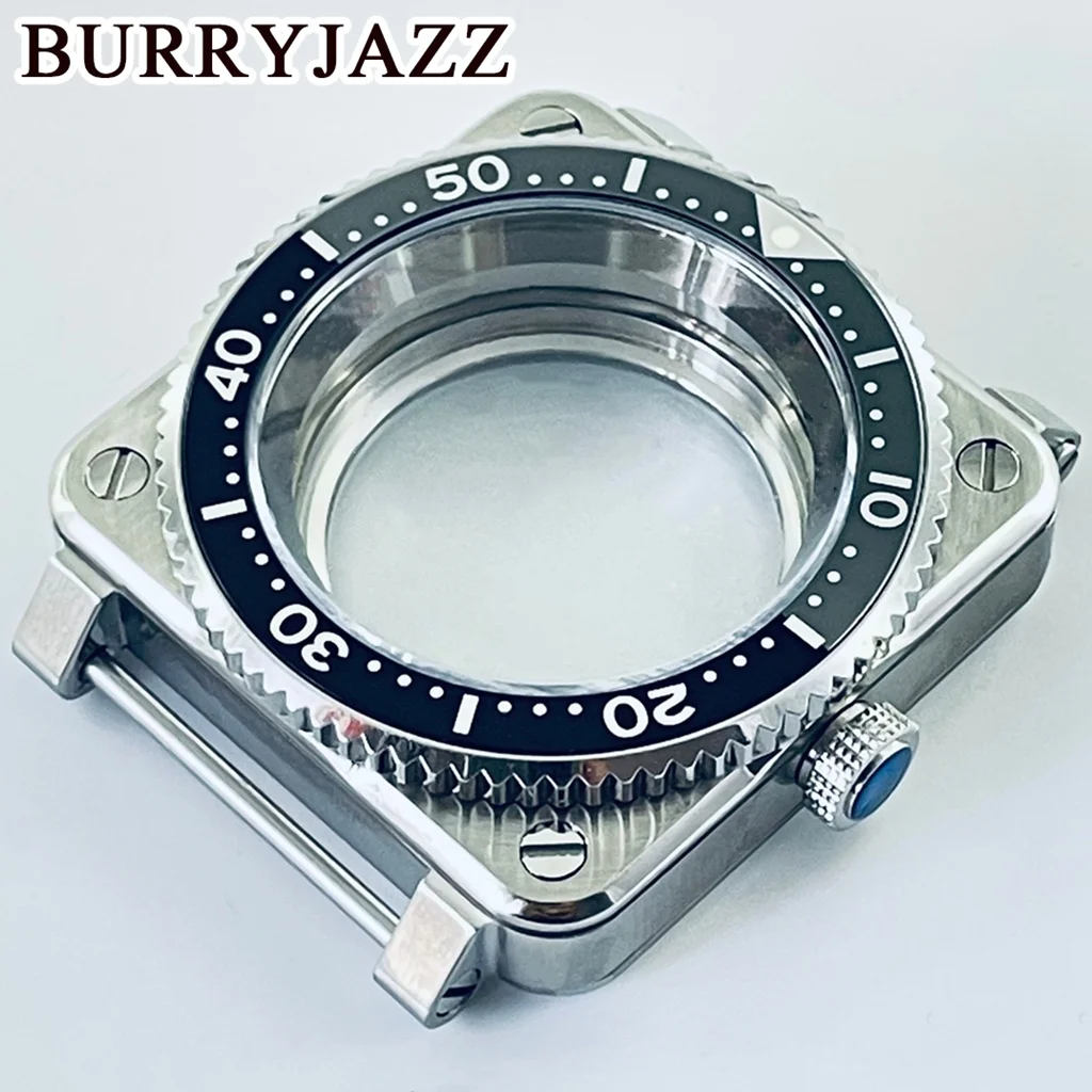 PVD Sliver Black 42mm SKX007 Square Watch Case NH35 Cases Fits NH35 NH36 7S26 4R Movement SKX007 Pilots Cockpit Replace Men Case