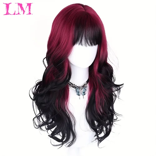 Imagen 2 del producto Peluca sintética LM, pelucas de moda, pelo largo ondulado y rizado, peluca resistente al calor, peluca de Cosplay para mujeres con gorro de peluca gratis