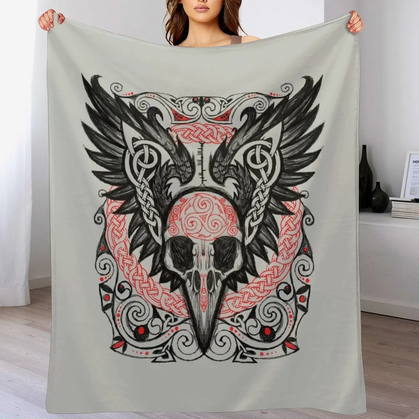 Badb Catha (Battle Crow) Throw Blanket Cozy Sofa Blanket for TV Watching Napping