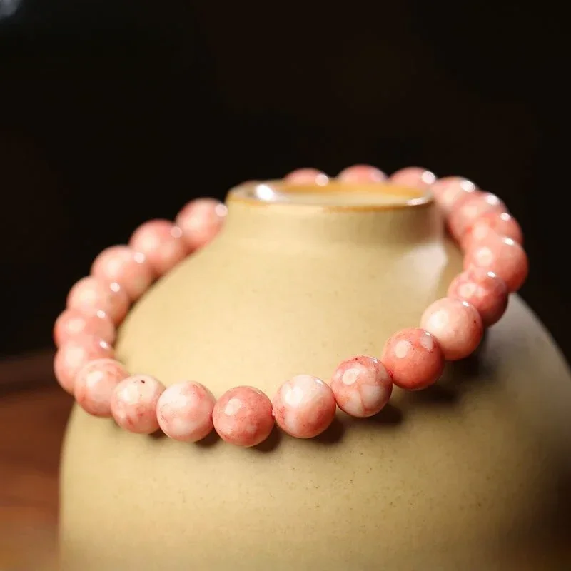 

Natural Raw Ore Cinnabar Rough Stone Bracelet for Women Men Pink Single Circle Prayer Bracelet Lucky Jewelry Gift