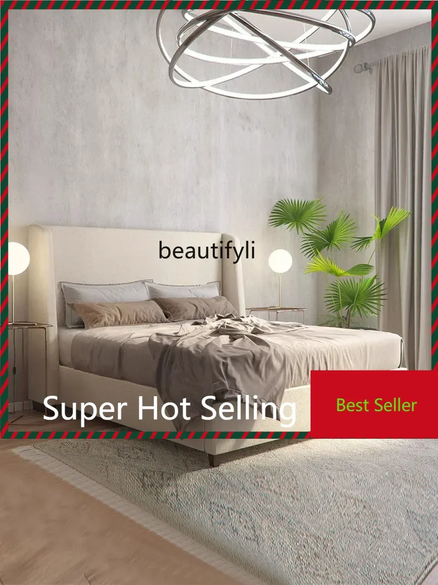 

A71 A44 Fabric Bed Simple Modern Master Bedroom Double French Vintage Style Solid Wood Soft Pack Bed Large and Small Apartment T