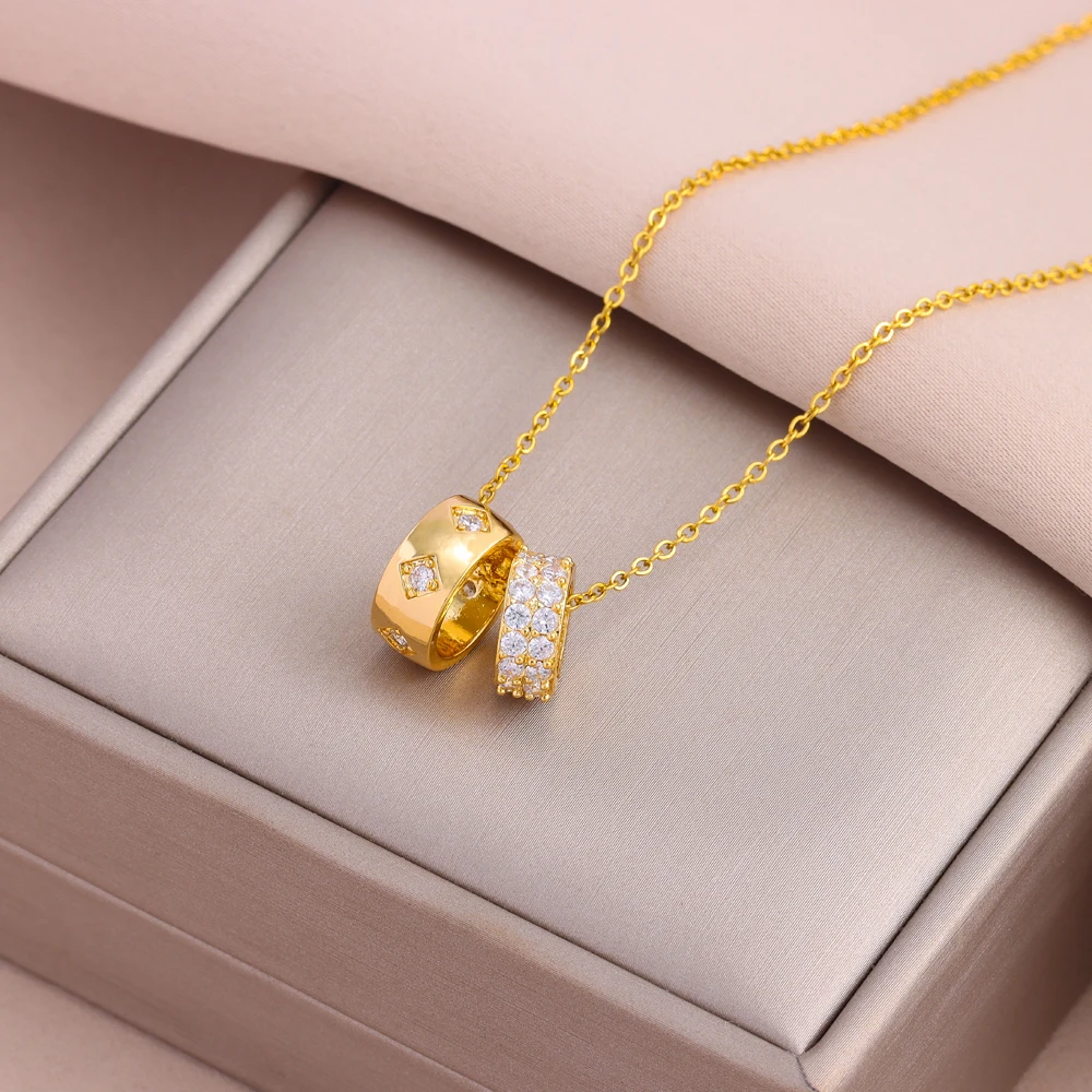Top Luxus 18K Gold Überzogene Zirkon Kristall Glück Doppel Schleife Halsketten Für Frauen Weibliche Edelstahl Schlüsselbein Kette Schmuck
