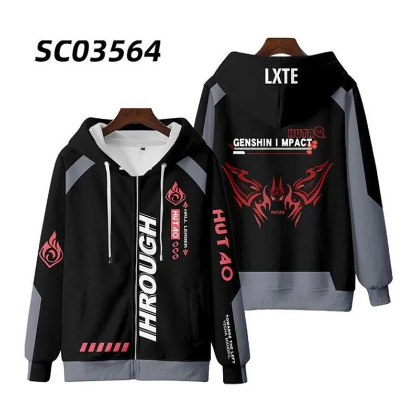 Hot Game Genshin Impact Hu Tao Hutao Cosplay Costume Unisex 3D Hoodie Sweatshirt Streetwear Y2k Fashion Zipper Hooded Jacket