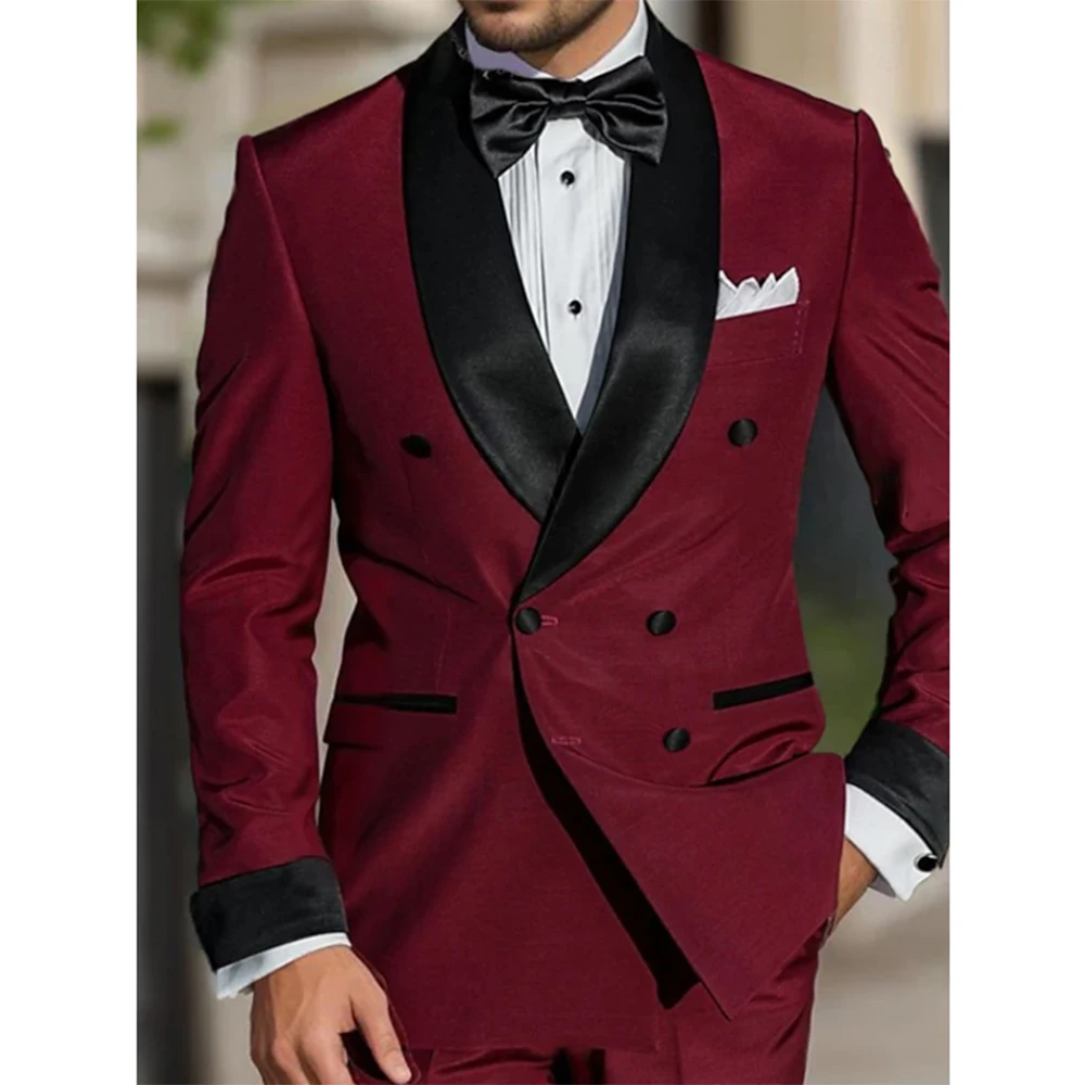 Burgundy Wedding Men Suits Slim Fit Bridegroom Tuxedo For Men 2 Pieces Groomsmen Suit Formal Business Jacket Pants Costume Homme
