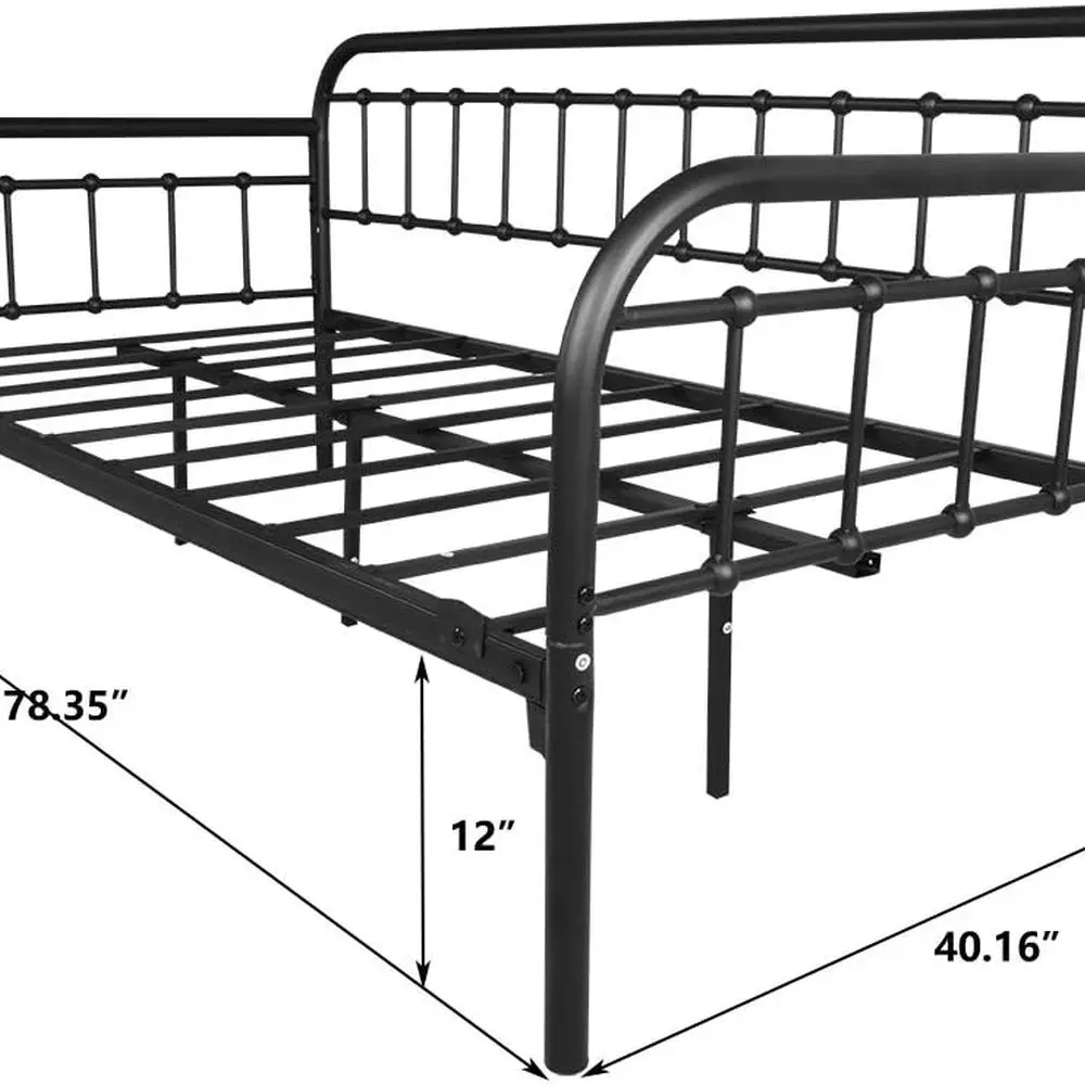 إطار سرير نهاري معدني من DAFIFY، شرائح شديدة التحمل، سرير أريكة، مرتبة كريم أساس، سرير نهاري مزدوج، أسود غطى بالرمل #2