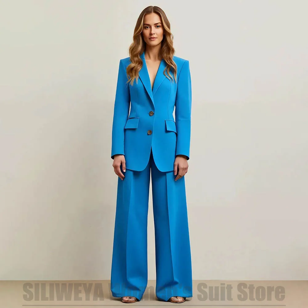 New Fashion Women's Suit Single Breasted Blazer and Wide Leg Pants Set Formal Office Lady Two Piece Chic Solid Color Outfit