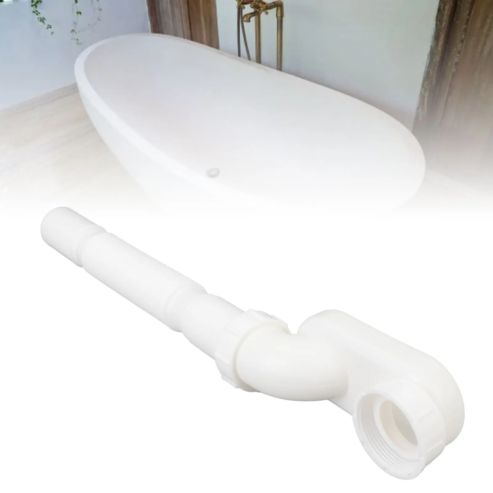 Bathtub Shower Drain Pipe PVC 1 1/2 P Type Expandable Odor Prevention Drainage Pipe for Sinks Basins
