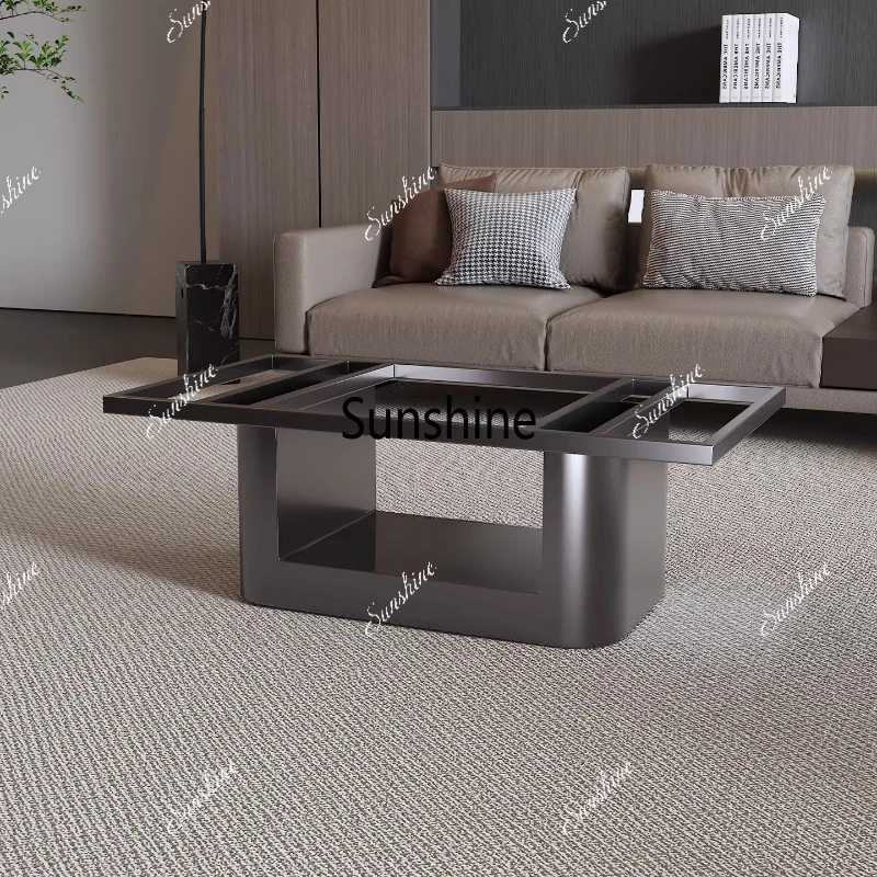 

Modern double-layer living room rock slab glass coffee table load-bearing base square storage bracket
