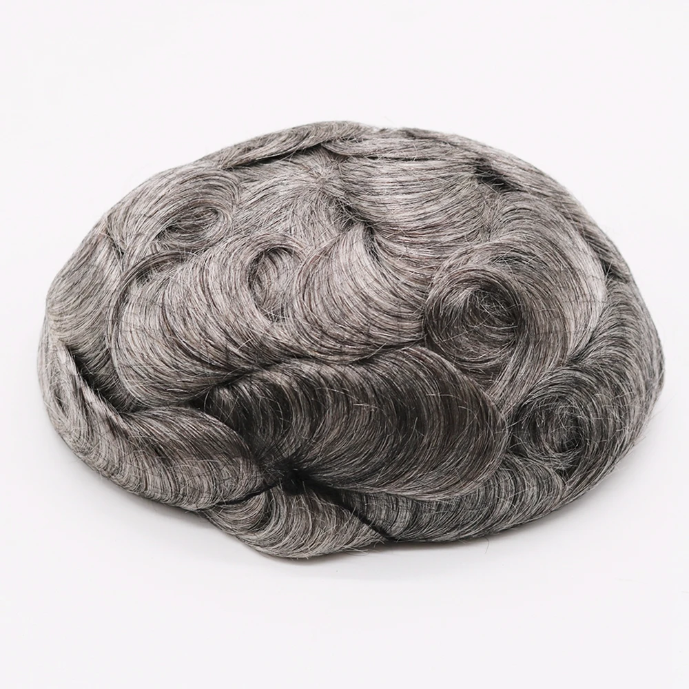 Brown Grey Human Hair 240# 340# 30mm Wavy Men's Toupee Durable Long Last Bond Breathable Natural Hairline Prosthesis Capilary