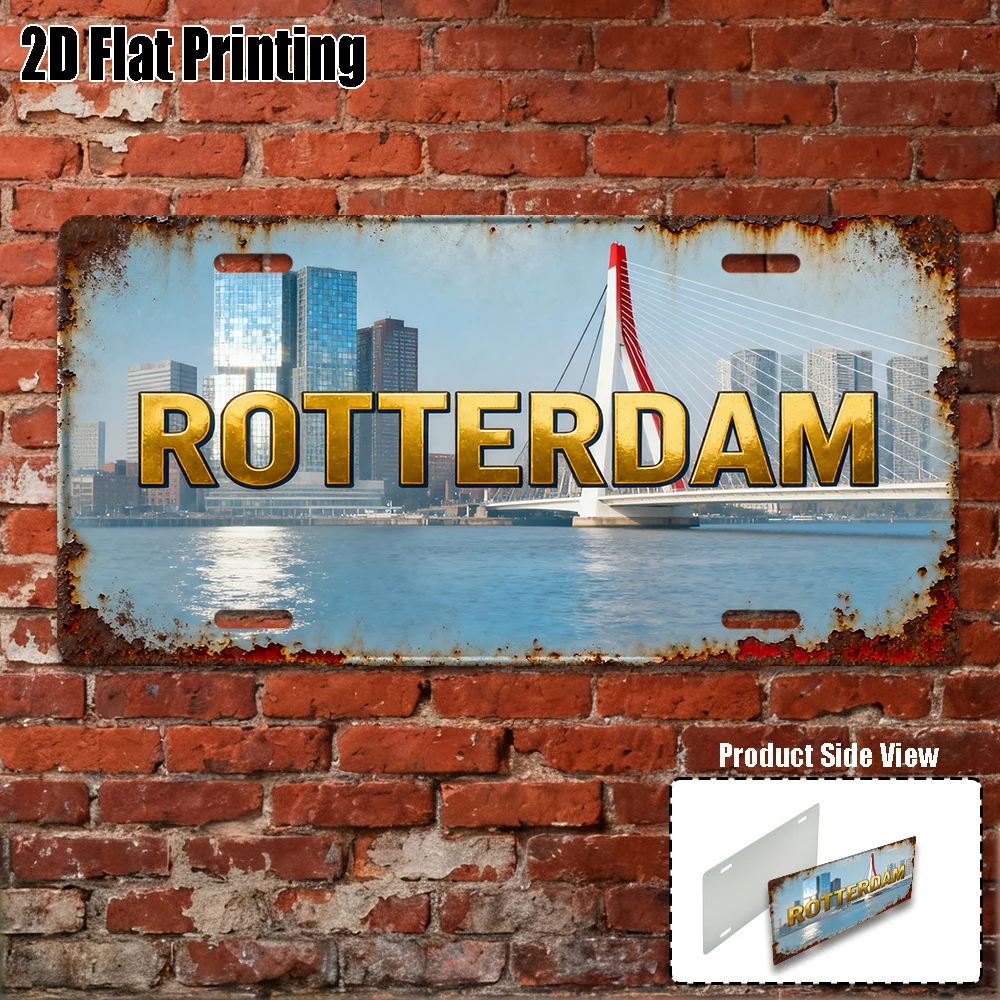 2D Flat - License Plate Cover And Frame, 2D Flat Design for Decorative Purposes Only, One Rotterdam Netherlands License Plate Si