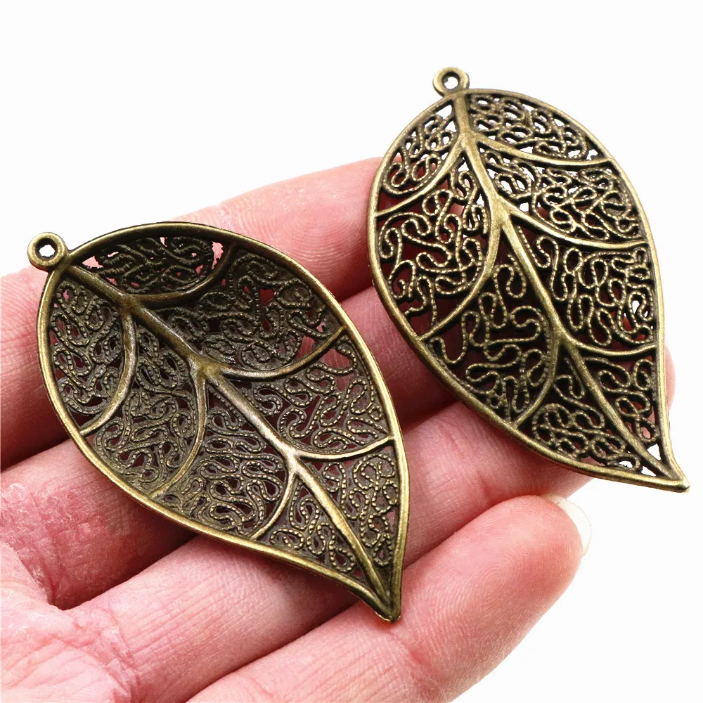 57x31mm 5pcs Antique Silver Plated and Bronze Plated Leaf Style Handmade Charms Pendant:DIY for bracelet necklace-