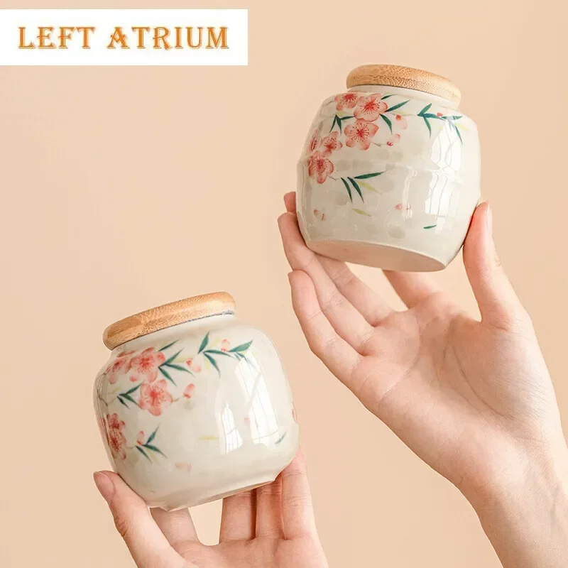 

Hand Drawn Peach Blossom Ternary Tea Jar, Sealed Moisture-Proof And Portable Storage Ceramic Single T