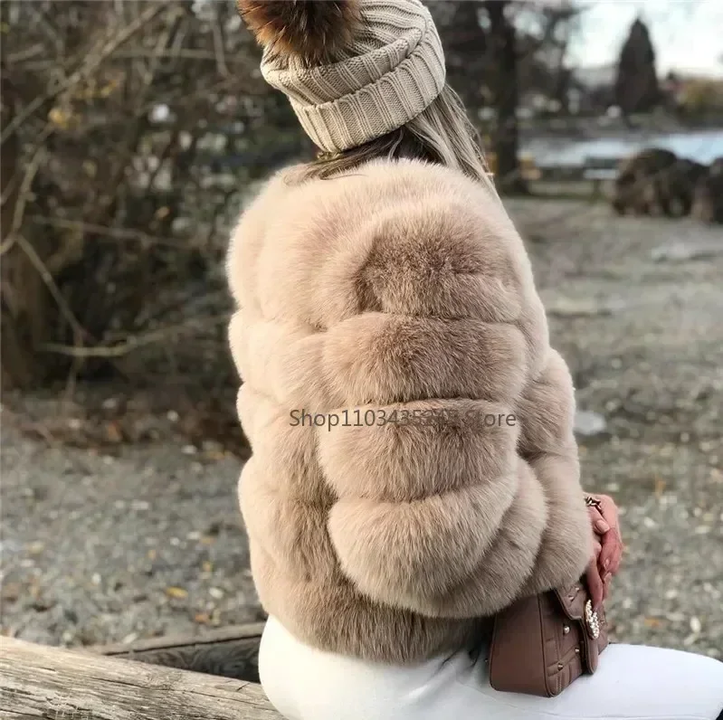 Women\'s Fashion faux fur coat super hot Autumn Winter women short Faux fox fur fluffy jacket high quality 5xl Ladies furry coats