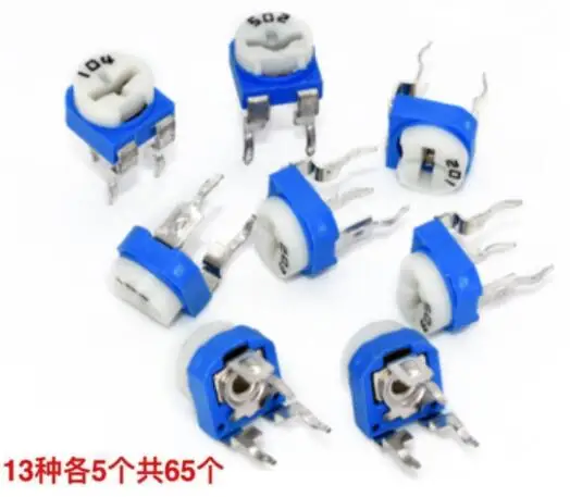 Trimming Potentiometer RM065 Top Adjustment 100R-1M RM065 WH06-2 Variable Resistors Assorted Kit 13Type*5pcs=65PCS  KIT