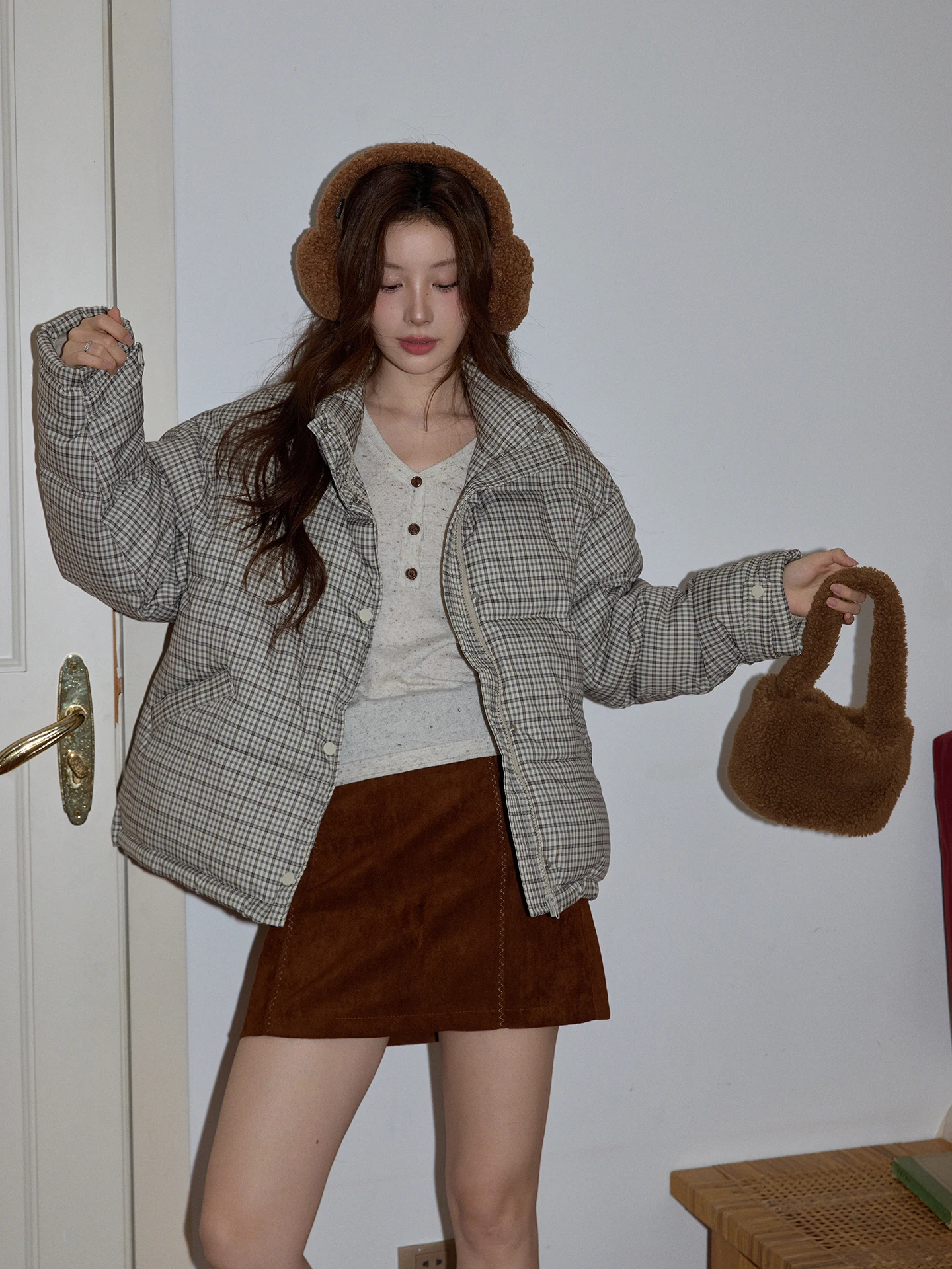 

Korean Sle Thiened Long Sve Women's Jaet Casual Slim Fit Plaid Cotton Coat for Winter Commute Pure E-commerce Ss