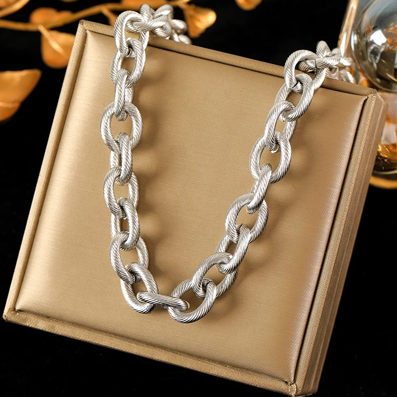 EILIECK 316L Stainless Steel Silver Color Thick Chain Necklace For Women Fashion New Party Gift Neck Chain Waterproof Jewelry