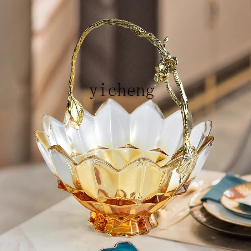 

ZC Modern Light Luxury Golden Age Fruit Plate Desktop Negotiation Table Snack Plate Advanced Glass Ornament