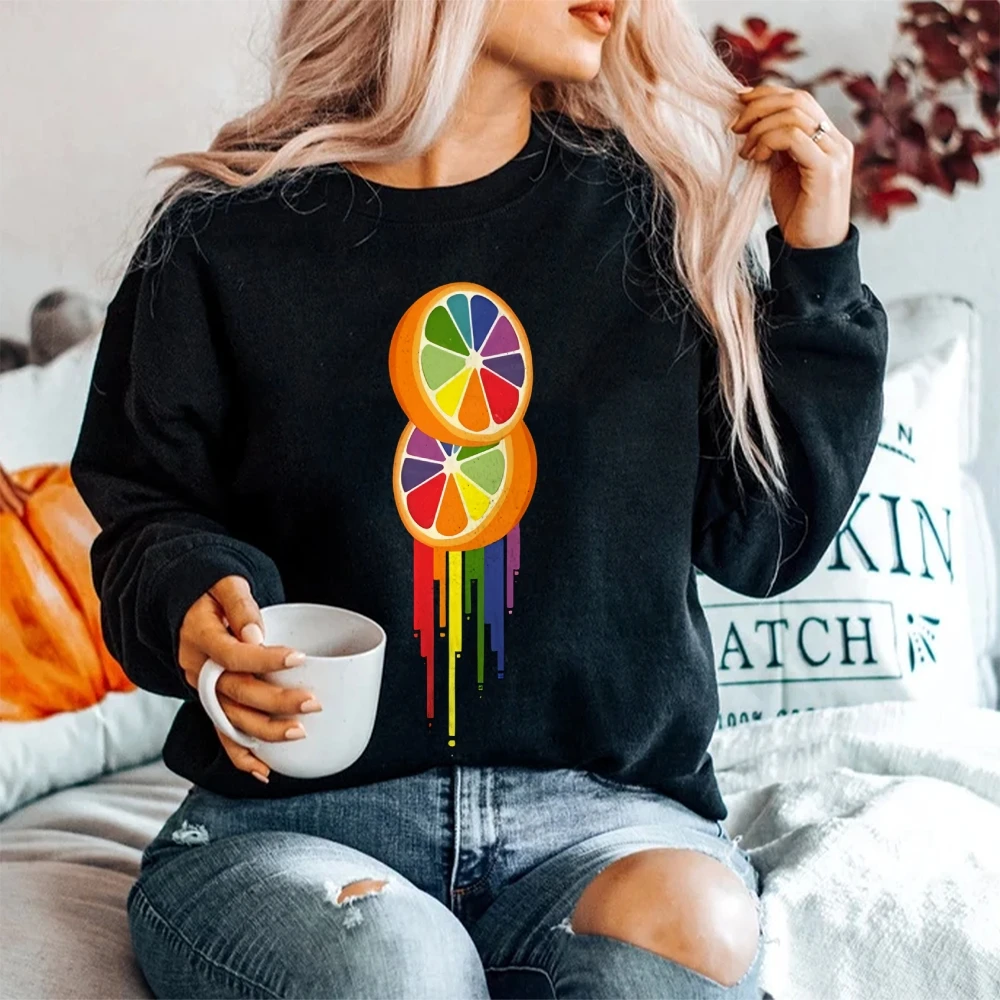 Regenboog Citrus Slice Sweatshirt Leuk fruitig patroon Casual losse lange mouwen Kleurrijke trendy comfortabele streetwear stoffen tops