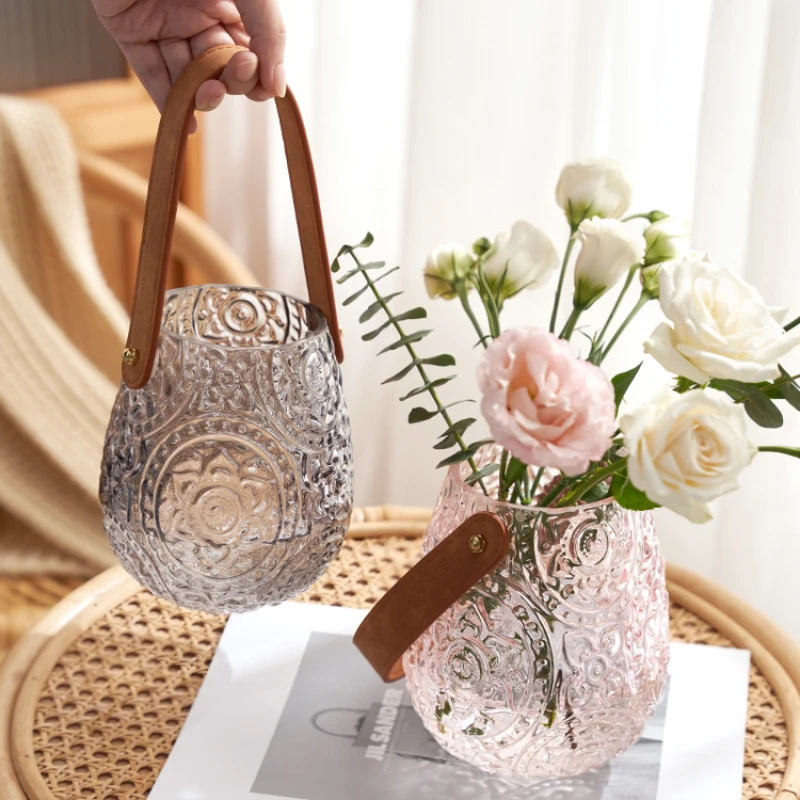 

Luxurious Relief Portable Creative Glass Vase Transparent Water Flowers Living Room Table Flower Arrangementdecorativeornaments.