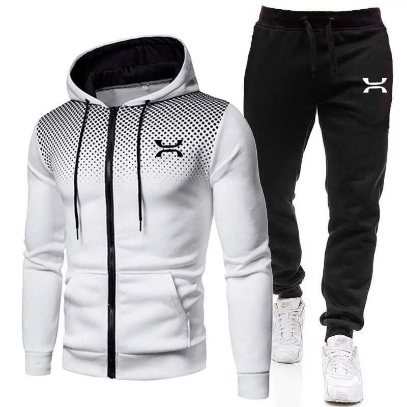 Fall/winter Men's Tracksuit Outdoor Running Sports Casual Men's Clothing Fleece Lined With Hooded Sweatshirt + Sweatpants 2 Set