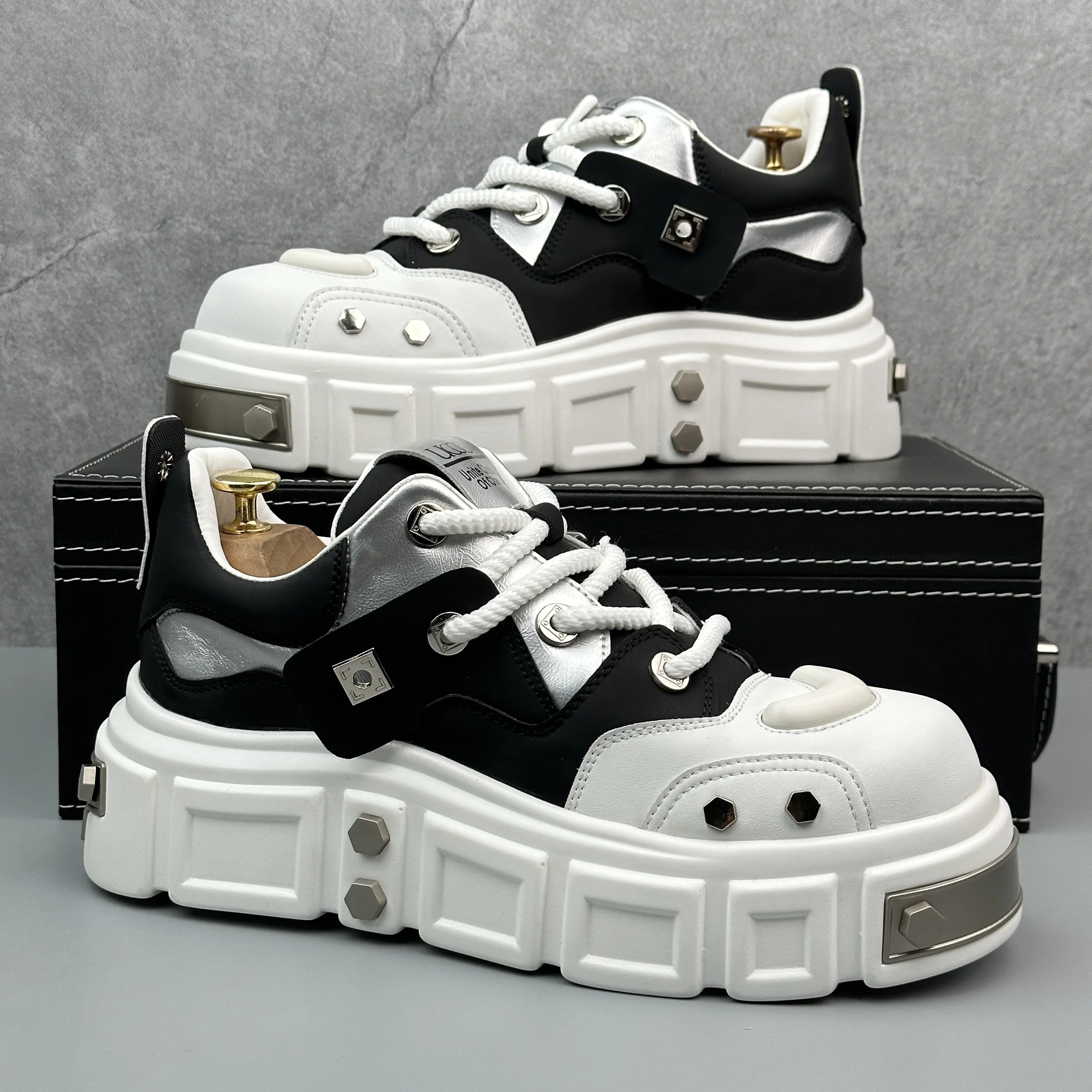 برشام أحذية رجالي الارتفاع زيادة كبير الرأس سميكة سوليد ديربي أحذية للرجال الجلود حذاء كاجوال أزياء من الدانتل حتى الرجال أحذية رياضية #3