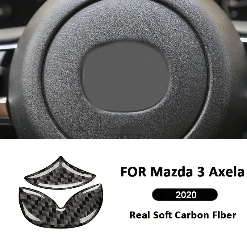 

For Mazda 3 Axela 2020 Carbon Fiber Car Steering Wheel Center Logo Emblem Badge Panel Interior Decoration Sticker Accessories