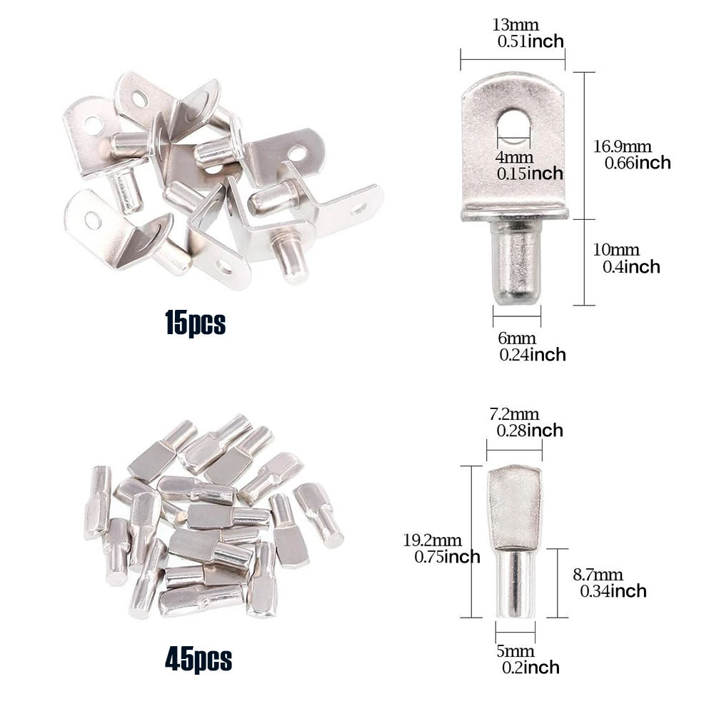 120Pcs 4 Styles Shelf Pins Kit Nickel Plated Shelf Bracket Pegs Cabinet Furniture Support for Shelf Holes on Cabinets