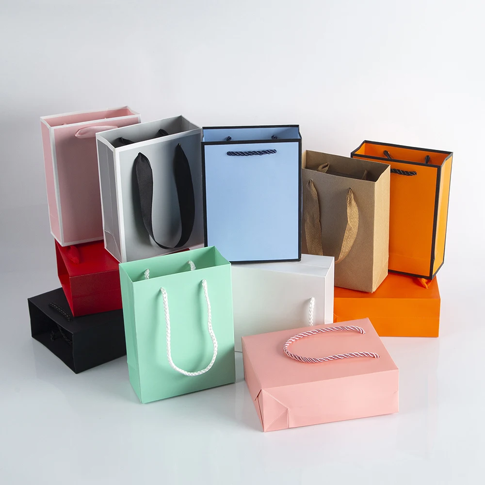 

10pcs Jewelry Paper Tote Bag 12x5.7x16cm Gift Packaging Pouch With Handles For Birthday Small Businesses Shopping Gift Organizer