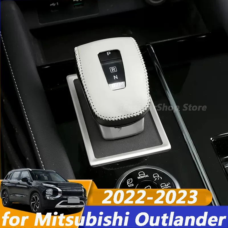 

For Mitsubishi Outlander 4 2022 2023 Car Leather Knob Cover Gear Head Shift Knob Cover Gear Shift Collars Car Accessories