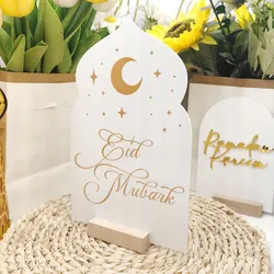 Reusable Acrylic Ramadan Calendar Board Wooden Base Table Ornament Mubarak Eid Advent Day Suhoor Iftaar Countdown Gifts with Pen