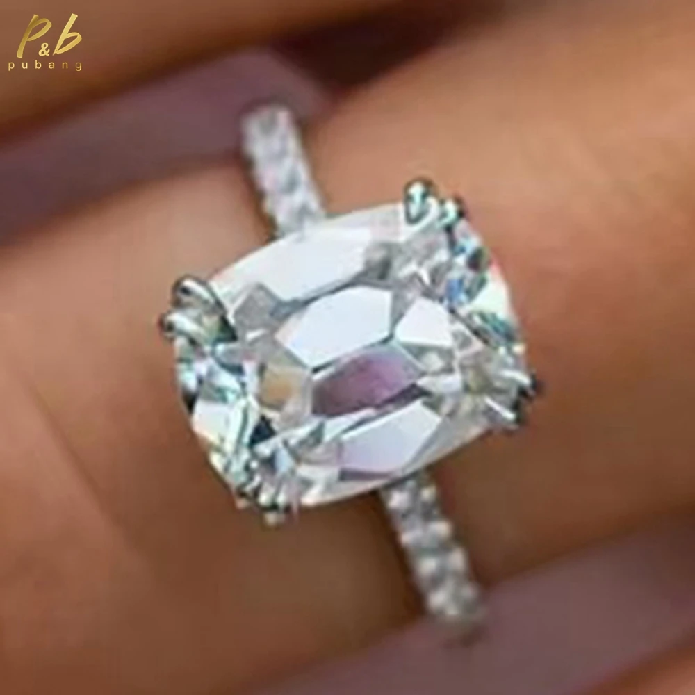 

PuBang VVS1 3EX D Real Moissanite Diamond Engagement Women Ring 5.5 Carat 18K White Gold Setting Elongated Old Mine Cushion cut