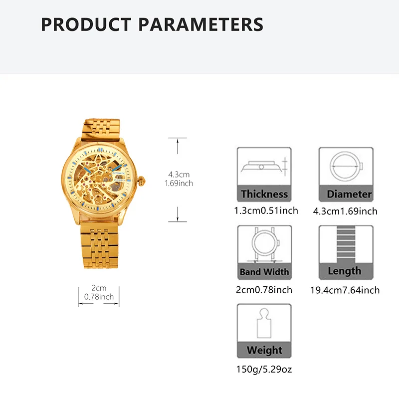 ساعة ميكانيكية فاخرة بحزام فولاذي ذهبي على طراز الأعمال من توربيون سيستار أوتوماتيكية بالكامل